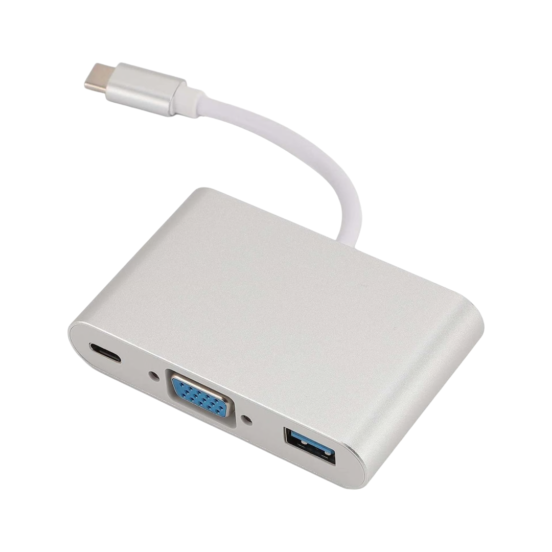 Hub Adaptador USB Tipo C a VGA, USB y USB Tipo C Hembra