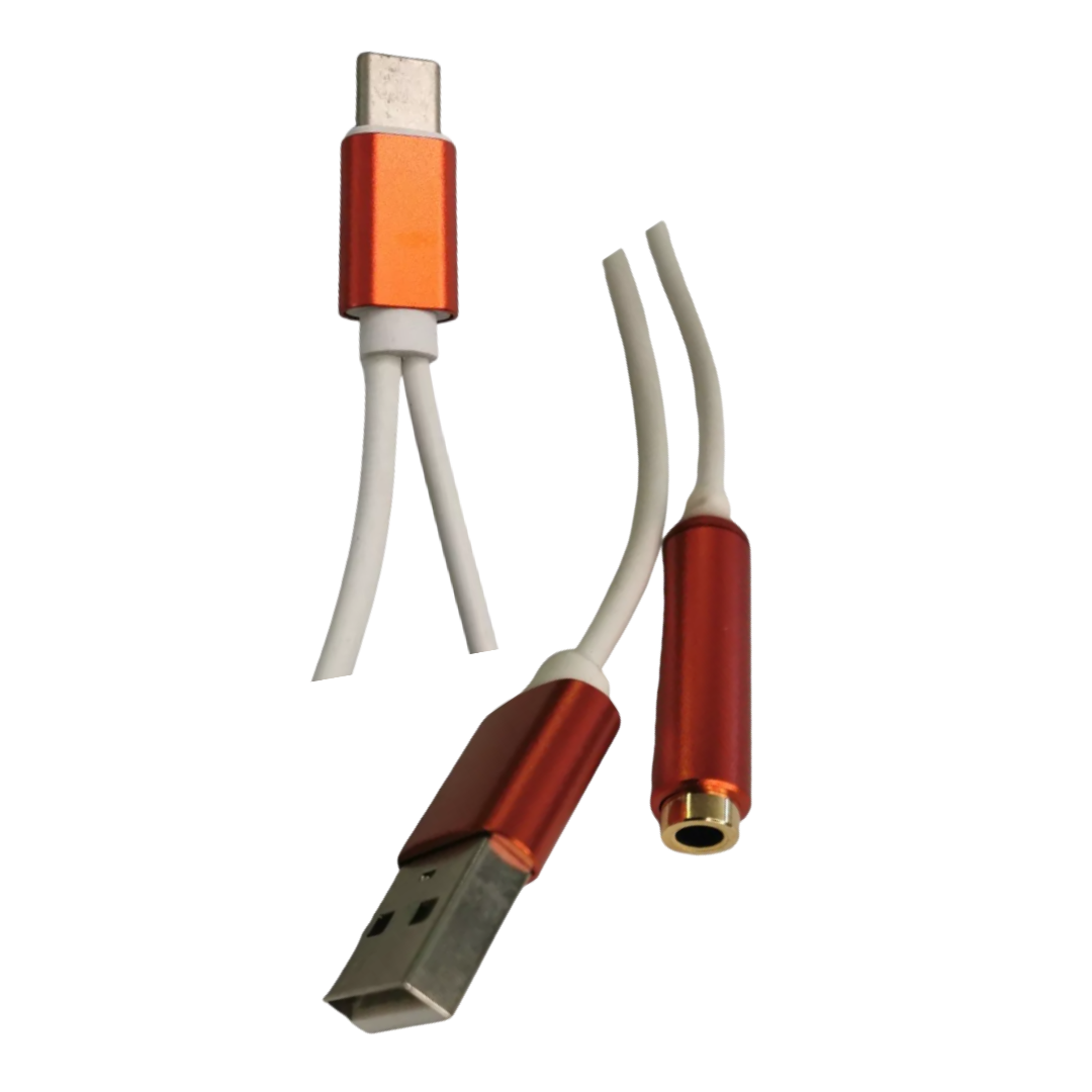 Adaptador KYA de Audio Tipo C 2 en 1 (USB-C Macho a Jack 3.5mm Hembra + USB-C Macho)