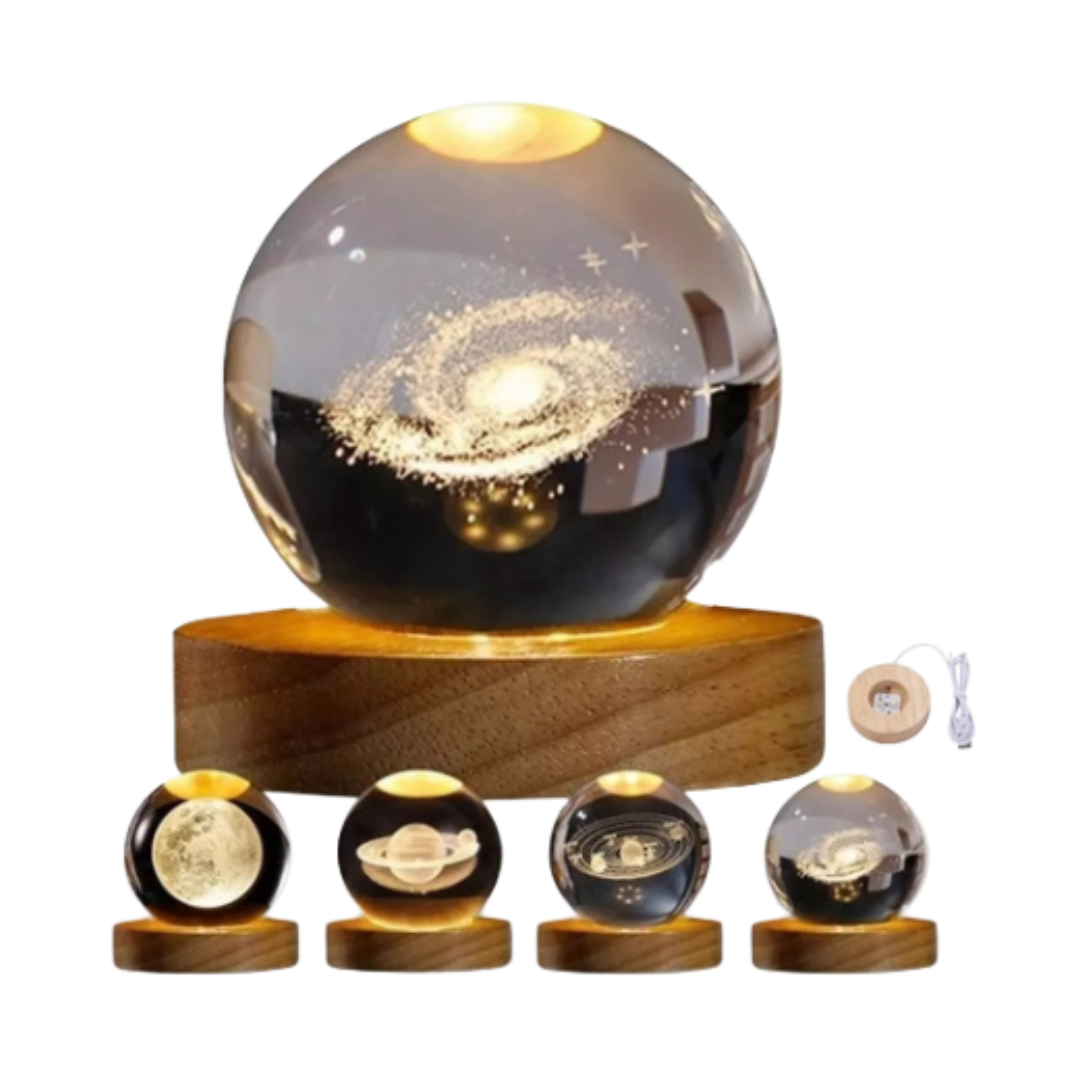 L�mpara Nocturna de Cristal 3D con Base de Madera